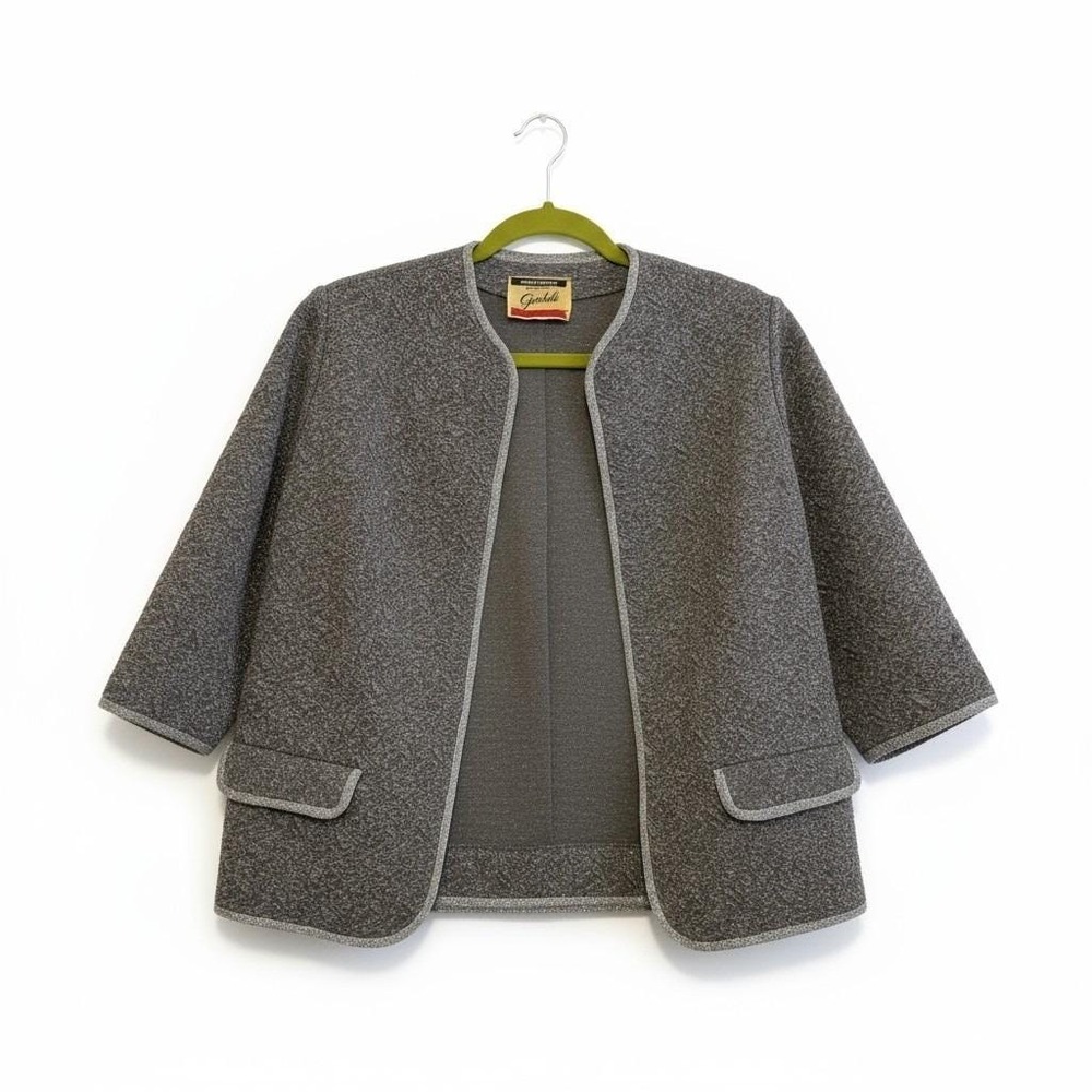 Vintage Gimbels Jacket‎ Made in Belgium Gray Silver Metallic Textured